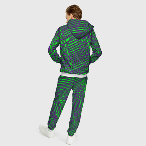 Мужской 3D костюм с принтом Кибер сеть Зелёный/Фиолетовый, вид сзади #2