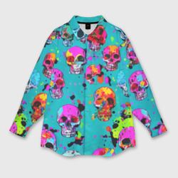 Женская рубашка oversize 3D Паттерн из ярких черепов - поп-арт - мода