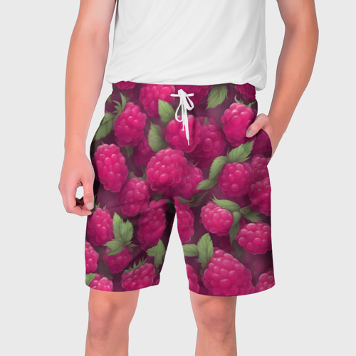 Мужские шорты 3D с принтом Розовая малина, вид спереди #2