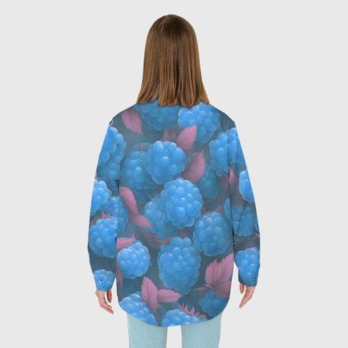 Женская рубашка oversize 3D с принтом Голубая малина, вид сзади #2