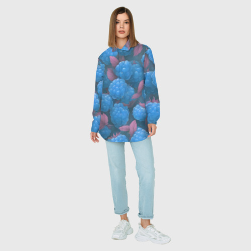 Женская рубашка oversize 3D с принтом Голубая малина, вид сбоку #3