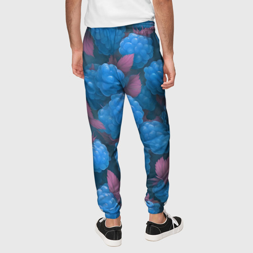 Мужские брюки 3D с принтом Голубая малина, вид сзади #2