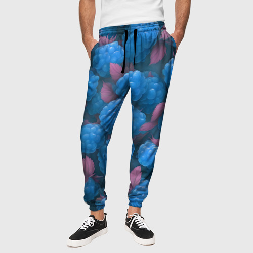 Мужские брюки 3D с принтом Голубая малина, вид сбоку #3