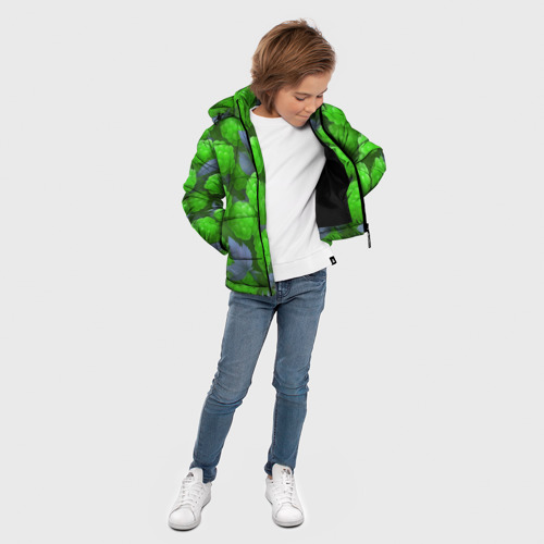 Зимняя куртка для мальчиков 3D с принтом Зелёная малина, вид сбоку #3