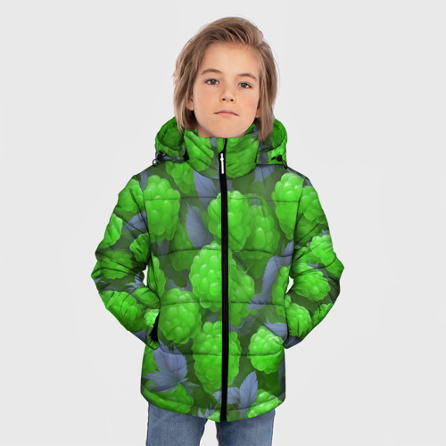 Зимняя куртка для мальчиков 3D с принтом Зелёная малина, фото на моделе #1