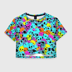 Женская футболка Crop-top 3D Паттерн из черепов - поп-арт - иллюзия