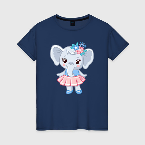 Женская футболка хлопок Elephant girl, цвет темно-синий