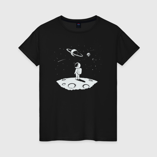 Женская футболка хлопок Космический мечтатель, цвет черный