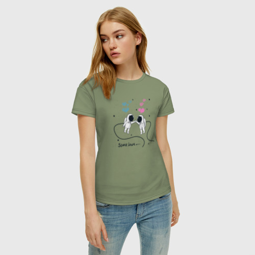 Женская футболка хлопок Space lovers, цвет авокадо - фото 3