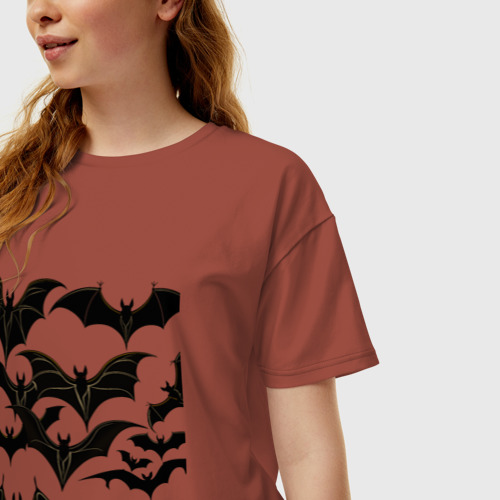 Женская футболка хлопок Oversize Стая летучих мышей, цвет кирпичный - фото 3