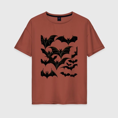 Женская футболка хлопок Oversize Стая летучих мышей, цвет кирпичный