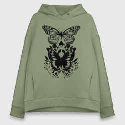 Женское худи Oversize хлопок Две бабочки - татуировка