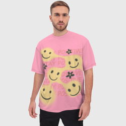 Мужская футболка oversize 3D Stay positive smiley - фото 2