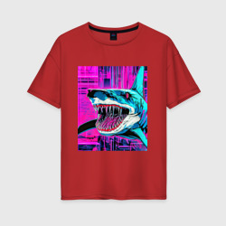 Женская футболка хлопок Oversize Акула из глубины