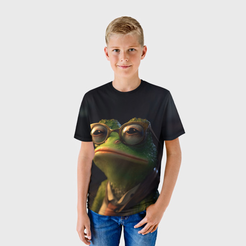 Детская футболка 3D Лягушка Пепе в очках, цвет 3D печать - фото 3