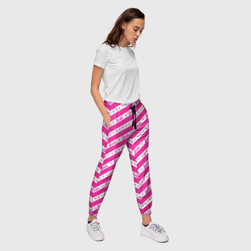 Женские брюки 3D Барби и розовые полосы, цвет 3D печать - фото 5