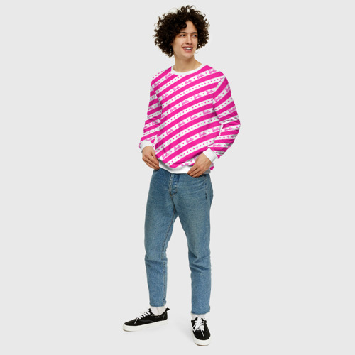 Мужской свитшот 3D Барби и розовые полосы, цвет белый - фото 5