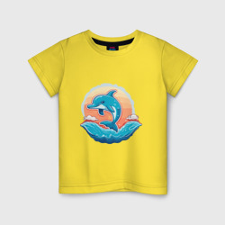 Веселый дельфин на море – Детская футболка хлопок с принтом купить со скидкой в -20%