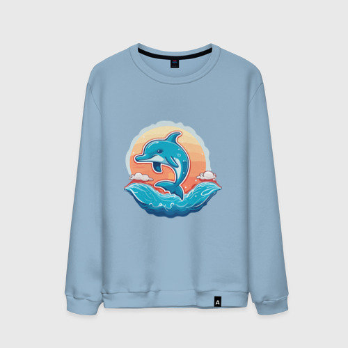 Мужской свитшот хлопок с принтом Веселый дельфин на море, вид спереди #2