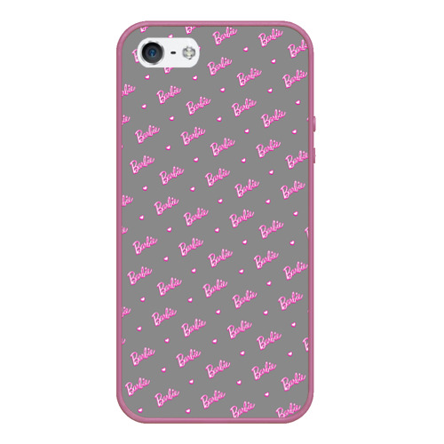 Чехол для iPhone 5/5S матовый Паттерн - Барби и серый фон, цвет розовый