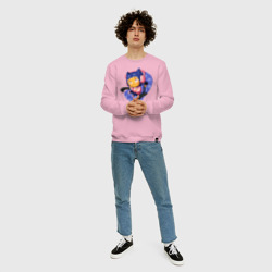 Свитшот с принтом ГикКошка для мужчины, вид на модели спереди №3. Цвет основы: светло-розовый