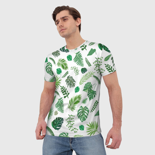Мужская футболка 3D Тропические растения - листья в зеленом цвете, цвет 3D печать - фото 3