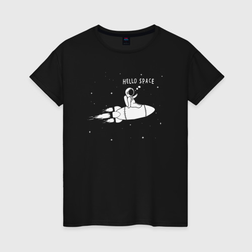 Женская футболка хлопок Привет космос, цвет черный