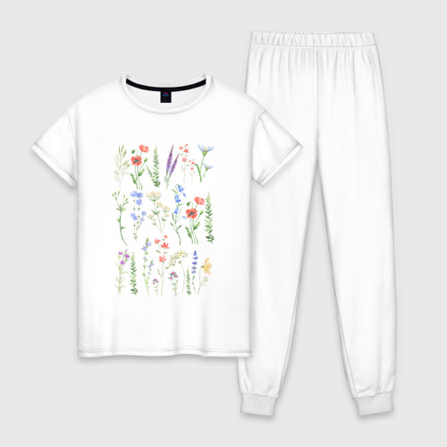 Женская пижама хлопок Ботаника - биология - полевые цветы, цвет белый