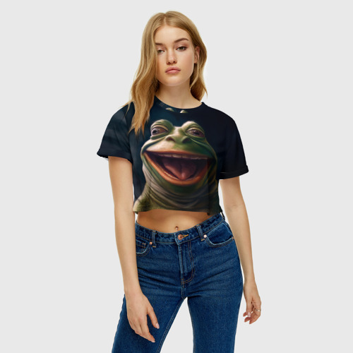 Женская футболка Crop-top 3D Пепе в нирване, цвет 3D печать - фото 3