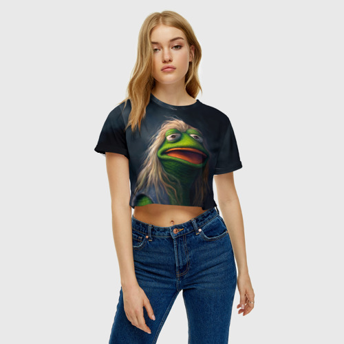 Женская футболка Crop-top 3D Пепе в парике, цвет 3D печать - фото 4