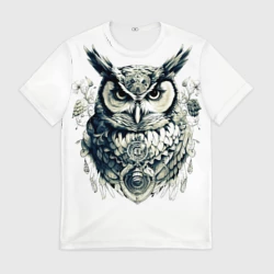 Мужская футболка 3D Красавица сова рисованная карандашом 