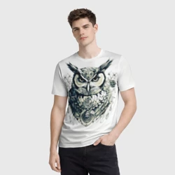 Мужская футболка 3D Красавица сова рисованная карандашом  - фото 2