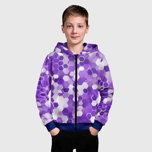 Детская толстовка 3D на молнии с принтом Кибер Hexagon Фиолетовый, фото на моделе #1
