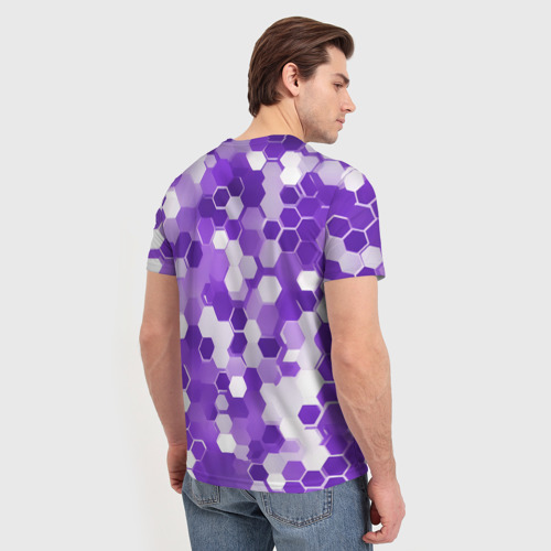 Мужская футболка 3D с принтом Кибер Hexagon Фиолетовый, вид сзади #2