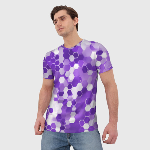 Мужская футболка 3D с принтом Кибер Hexagon Фиолетовый, фото на моделе #1