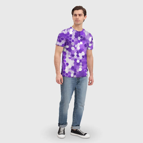Мужская футболка 3D с принтом Кибер Hexagon Фиолетовый, вид сбоку #3