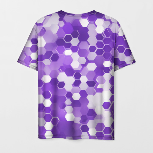 Мужская футболка 3D с принтом Кибер Hexagon Фиолетовый, вид сзади #1