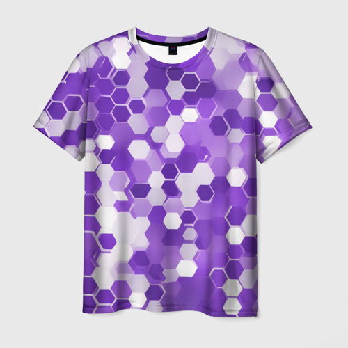 Мужская футболка 3D с принтом Кибер Hexagon Фиолетовый, вид спереди #2