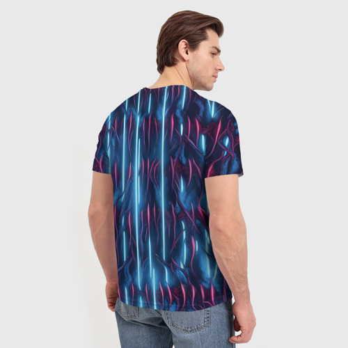 Мужская футболка 3D Голубые кибер линии, цвет 3D печать - фото 4