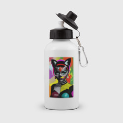 Бутылка спортивная Кошка в маске - поп-арт - нейросеть
