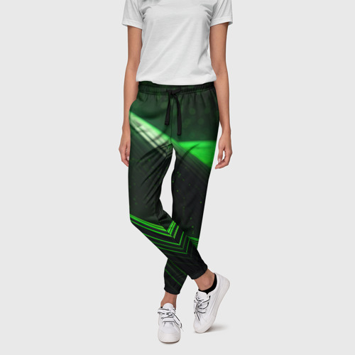 Женские брюки 3D Зеленые  абстрактные волны, цвет 3D печать - фото 3