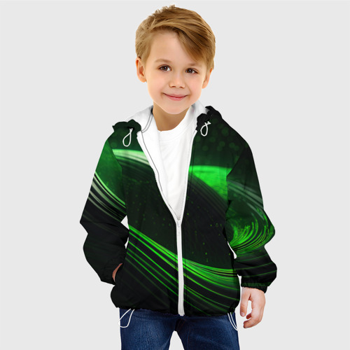 Детская куртка 3D Зеленые  абстрактные волны, цвет белый - фото 3
