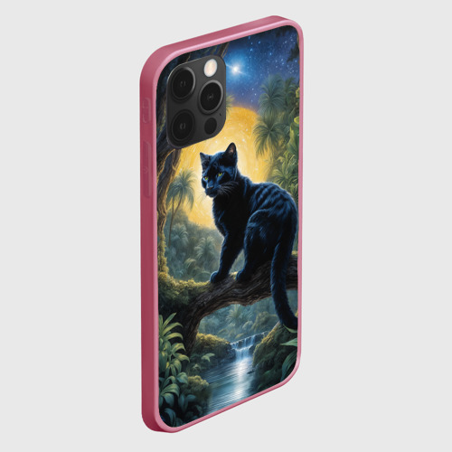 Чехол для iPhone 12 Pro Max с принтом Черная пантера на дереве, вид сбоку #3