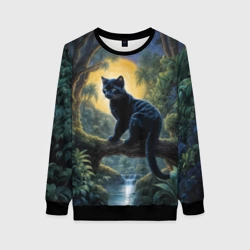 Женский свитшот 3D Черная пантера на дереве