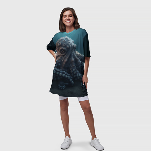 Платье-футболка 3D Гигантский осьминог на морском дне, цвет 3D печать - фото 5