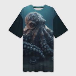 Платье-футболка 3D Гигантский осьминог на морском дне