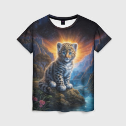 Женская футболка 3D Леопард у горного ручья