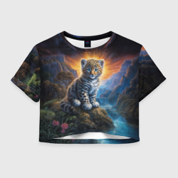 Женская футболка Crop-top 3D Леопард у горного ручья