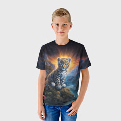 Детская футболка 3D Леопард у горного ручья - фото 2