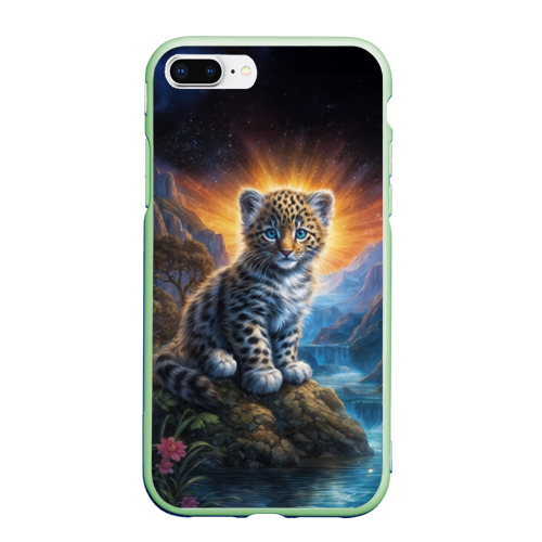 Чехол для iPhone 7Plus/8 Plus матовый с принтом Леопард у горного ручья, вид спереди #2